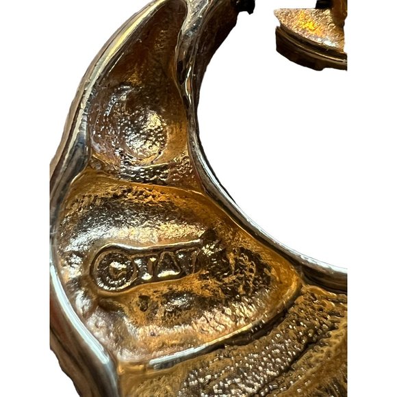 Vintage TAT Earrings Clip On Door Knocker Gold Tone Black Enamel 1.5" - Picture 4 of 4